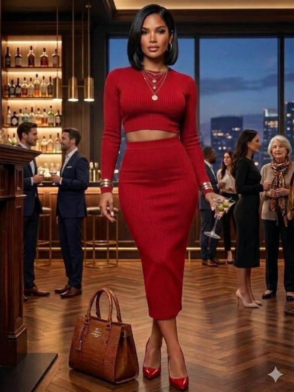 Wine Red 2-Piece Skirt Set | Lace-Up Crop Top & Bodycon Pencil Skirt | NWT